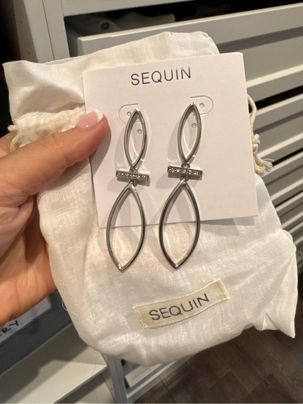 Sequin Silver Double Marquise Drop Earrings